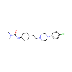 CN(C)C(=O)N[C@H]1CC[C@H](CCN2CCN(c3ccc(Cl)cc3)CC2)CC1 ZINC000261174000