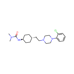 CN(C)C(=O)N[C@H]1CC[C@H](CCN2CCN(c3ccccc3Cl)CC2)CC1 ZINC000261185089