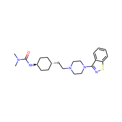 CN(C)C(=O)N[C@H]1CC[C@H](CCN2CCN(c3nsc4ccccc34)CC2)CC1 ZINC001772596138