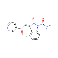 CN(C)C(=O)N1C(=O)/C(=C/C(=O)c2cccnc2)c2c(Cl)cccc21 ZINC000101412725