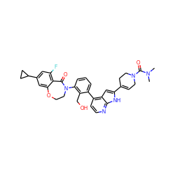 CN(C)C(=O)N1CC=C(c2cc3c(-c4cccc(N5CCOc6cc(C7CC7)cc(F)c6C5=O)c4CO)ccnc3[nH]2)CC1 ZINC000148722317