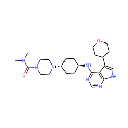 CN(C)C(=O)N1CCN([C@H]2CC[C@H](Nc3ncnc4[nH]cc(C5CCOCC5)c34)CC2)CC1 ZINC001772583367