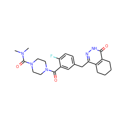 CN(C)C(=O)N1CCN(C(=O)c2cc(Cc3n[nH]c(=O)c4c3CCCC4)ccc2F)CC1 ZINC000147256651