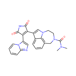 CN(C)C(=O)N1CCn2cc(C3=C(c4cnc5ccccn45)C(=O)NC3=O)c3cccc(c32)C1 ZINC000013581276