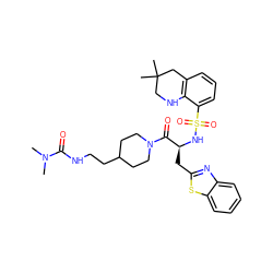 CN(C)C(=O)NCCC1CCN(C(=O)[C@H](Cc2nc3ccccc3s2)NS(=O)(=O)c2cccc3c2NCC(C)(C)C3)CC1 ZINC000028761758