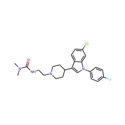 CN(C)C(=O)NCCN1CCC(c2cn(-c3ccc(F)cc3)c3cc(Cl)ccc23)CC1 ZINC000013731208