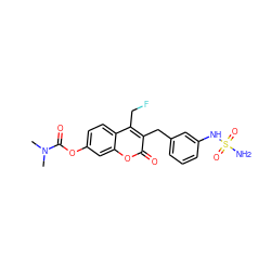 CN(C)C(=O)Oc1ccc2c(CF)c(Cc3cccc(NS(N)(=O)=O)c3)c(=O)oc2c1 ZINC000103251030