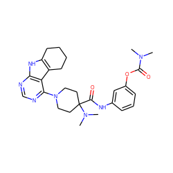 CN(C)C(=O)Oc1cccc(NC(=O)C2(N(C)C)CCN(c3ncnc4[nH]c5c(c34)CCCC5)CC2)c1 ZINC000653850677