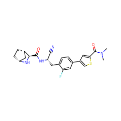 CN(C)C(=O)c1cc(-c2ccc(C[C@@H](C#N)NC(=O)[C@H]3N[C@@H]4CC[C@H]3C4)c(F)c2)cs1 ZINC000219292095