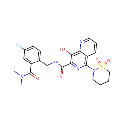 CN(C)C(=O)c1cc(F)ccc1CNC(=O)c1nc(N2CCCCS2(=O)=O)c2cccnc2c1O ZINC000028895851