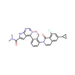 CN(C)C(=O)c1cc2c(-c3cccc(-n4ccc5cc(C6CC6)cc(F)c5c4=O)c3CO)ncnc2[nH]1 ZINC000299866152