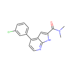 CN(C)C(=O)c1cc2c(-c3cccc(Cl)c3)ccnc2[nH]1 ZINC001772637357