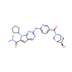 CN(C)C(=O)c1cc2cnc(Nc3ccc(C(=O)N4C[C@@H]5C[C@H]4C[C@H]5O)cn3)nc2n1C1CCCC1 ZINC000118584838