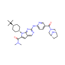 CN(C)C(=O)c1cc2cnc(Nc3ccc(C(=O)N4C[C@@H]5CC[C@H](C4)N5)cn3)nc2n1[C@H]1CC[C@H](C(C)(C)C)CC1 ZINC000261183400