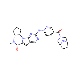 CN(C)C(=O)c1cc2cnc(Nc3ccc(C(=O)N4C[C@@H]5CC[C@H](C4)N5)cn3)nc2n1C1CCCC1 ZINC000118582875