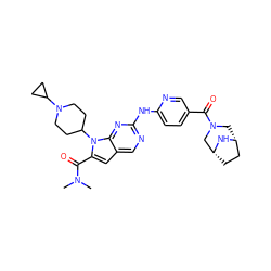 CN(C)C(=O)c1cc2cnc(Nc3ccc(C(=O)N4C[C@@H]5CC[C@H](C4)N5)cn3)nc2n1C1CCN(C2CC2)CC1 ZINC000118582250