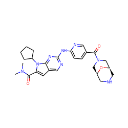 CN(C)C(=O)c1cc2cnc(Nc3ccc(C(=O)N4C[C@@H]5CNC[C@H](C4)O5)cn3)nc2n1C1CCCC1 ZINC000118591877