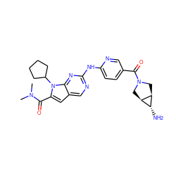 CN(C)C(=O)c1cc2cnc(Nc3ccc(C(=O)N4C[C@H]5[C@H](N)[C@H]5C4)cn3)nc2n1C1CCCC1 ZINC000118708210