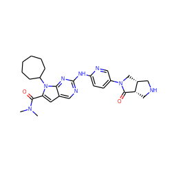 CN(C)C(=O)c1cc2cnc(Nc3ccc(N4C[C@@H]5CNC[C@@H]5C4=O)cn3)nc2n1C1CCCCCC1 ZINC000118590781