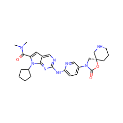 CN(C)C(=O)c1cc2cnc(Nc3ccc(N4C[C@]5(CCCNC5)OC4=O)cn3)nc2n1C1CCCC1 ZINC000118580558