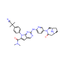 CN(C)C(=O)c1cc2cnc(Nc3ccc(N4C[C@H]5CC[C@@H](CC4=O)N5)cn3)nc2n1-c1ccc(C(C)(C)C#N)cc1 ZINC000118590099