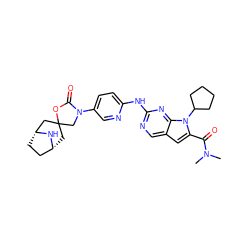 CN(C)C(=O)c1cc2cnc(Nc3ccc(N4CC5(C[C@@H]6CC[C@H](C5)N6)OC4=O)cn3)nc2n1C1CCCC1 ZINC000199163879