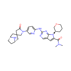 CN(C)C(=O)c1cc2cnc(Nc3ccc(N4CC5(CC4=O)C[C@@H]4CC[C@H](C5)N4)cn3)nc2n1[C@@H]1CCCOC1 ZINC000118716662