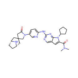 CN(C)C(=O)c1cc2cnc(Nc3ccc(N4CC5(CC4=O)C[C@@H]4CC[C@H](C5)N4)cn3)nc2n1C1CCCC1 ZINC000118589670