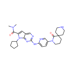 CN(C)C(=O)c1cc2cnc(Nc3ccc(N4CCCC5(CCNCC5)C4=O)cn3)nc2n1C1CCCC1 ZINC000118587775