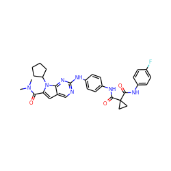 CN(C)C(=O)c1cc2cnc(Nc3ccc(NC(=O)C4(C(=O)Nc5ccc(F)cc5)CC4)cc3)nc2n1C1CCCC1 ZINC001772572794