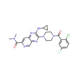 CN(C)C(=O)c1cc2nc(NC3CC3)c(N3CCN(C(=O)c4cc(F)ccc4Cl)CC3)nc2cn1 ZINC000144420726