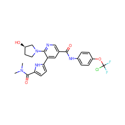 CN(C)C(=O)c1ccc(-c2cc(C(=O)Nc3ccc(OC(F)(F)Cl)cc3)cnc2N2CC[C@@H](O)C2)[nH]1 ZINC000224427004