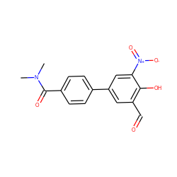 CN(C)C(=O)c1ccc(-c2cc(C=O)c(O)c([N+](=O)[O-])c2)cc1 ZINC000169699649