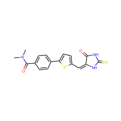 CN(C)C(=O)c1ccc(-c2ccc(/C=C3/NC(=S)NC3=O)s2)cc1 ZINC000103227934