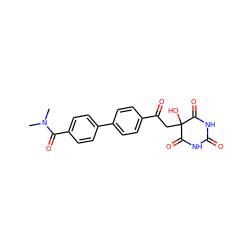 CN(C)C(=O)c1ccc(-c2ccc(C(=O)CC3(O)C(=O)NC(=O)NC3=O)cc2)cc1 ZINC000095577704