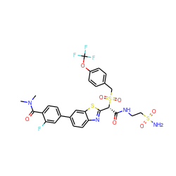 CN(C)C(=O)c1ccc(-c2ccc3nc([C@@H](C(=O)NCCS(N)(=O)=O)S(=O)(=O)Cc4ccc(OC(F)(F)F)cc4)sc3c2)cc1F ZINC000222077069