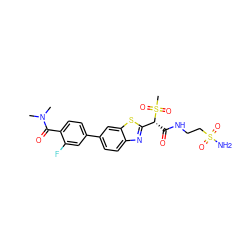 CN(C)C(=O)c1ccc(-c2ccc3nc([C@@H](C(=O)NCCS(N)(=O)=O)S(C)(=O)=O)sc3c2)cc1F ZINC000145490193