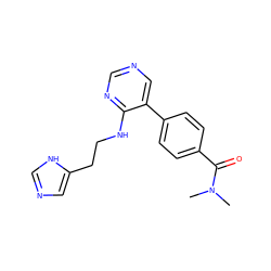 CN(C)C(=O)c1ccc(-c2cncnc2NCCc2cnc[nH]2)cc1 ZINC000004239409