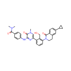 CN(C)C(=O)c1ccc(Nc2nc(-c3cccc(N4CCc5cc(C6CC6)ccc5C4=O)c3CO)cn(C)c2=O)cc1 ZINC000068196852