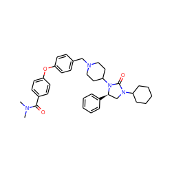 CN(C)C(=O)c1ccc(Oc2ccc(CN3CCC(N4C(=O)N(C5CCCCC5)C[C@H]4c4ccccc4)CC3)cc2)cc1 ZINC000096285353