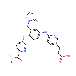 CN(C)C(=O)c1ccc(Oc2ccc(Nc3ccc(CCC(=O)O)cn3)cc2CN2CCCC2=O)cn1 ZINC000167122333