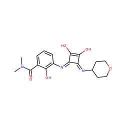 CN(C)C(=O)c1cccc(/N=c2\c(O)c(O)\c2=N/C2CCOCC2)c1O ZINC000036143793