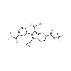 CN(C)C(=O)c1cccc(-c2c(C(N)=O)c3n(c2C2CC2)CCN(C(=O)NC(C)(C)C)C3)c1 ZINC001772619391