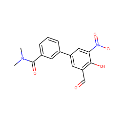 CN(C)C(=O)c1cccc(-c2cc(C=O)c(O)c([N+](=O)[O-])c2)c1 ZINC000169699664