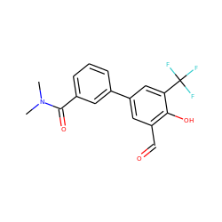 CN(C)C(=O)c1cccc(-c2cc(C=O)c(O)c(C(F)(F)F)c2)c1 ZINC000169699652