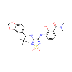 CN(C)C(=O)c1cccc(NC2=NS(=O)(=O)N=C2N[C@@H](c2ccc3c(c2)OCO3)C(C)(C)C)c1O ZINC000029037896