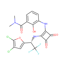 CN(C)C(=O)c1cccc(Nc2c(N[C@@H](c3cc(Cl)c(Cl)o3)C(F)(F)F)c(=O)c2=O)c1O ZINC000101176927