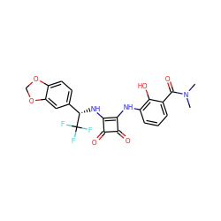 CN(C)C(=O)c1cccc(Nc2c(N[C@@H](c3ccc4c(c3)OCO4)C(F)(F)F)c(=O)c2=O)c1O ZINC000101177027