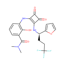 CN(C)C(=O)c1cccc(Nc2c(N[C@H](CCC(F)(F)F)c3ccco3)c(=O)c2=O)c1O ZINC000101176606