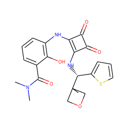 CN(C)C(=O)c1cccc(Nc2c(N[C@H](c3cccs3)C3(C)COC3)c(=O)c2=O)c1O ZINC000207360544